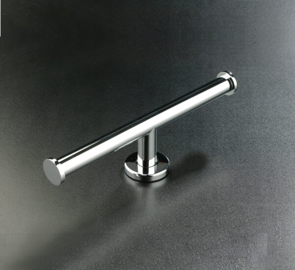 Portarrollos doble de reserva en latón pulido brillante, fijación horizontal mural con sistema anti-giro. Ideal para baños de hoteles y colectividades.