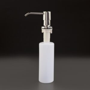 Jabonera empotrada en acero inoxidable brillo con depósito interior de 400 ml, ideal para encimeras en baños profesionales y espacios elegantes.
