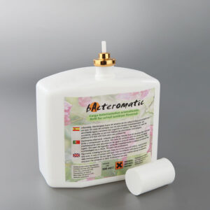 Hygienic liquid refill with brass dosing valve for automatic dispensers in urinals and toilets. 500 uses per bottle. Multiple scents available.
