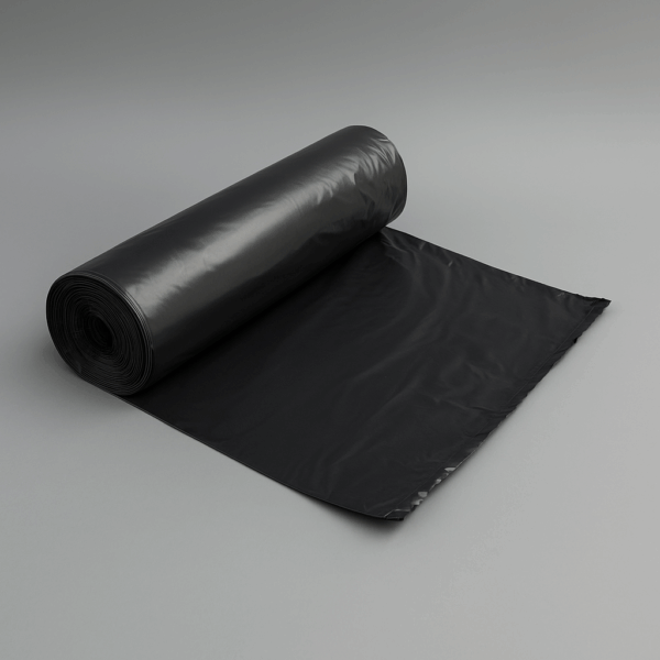 Bolsa negra de basura industrial 90x110 cm, 130 litros, con sistema antigoteo y tecnología tricapa. Resistente y reciclable.