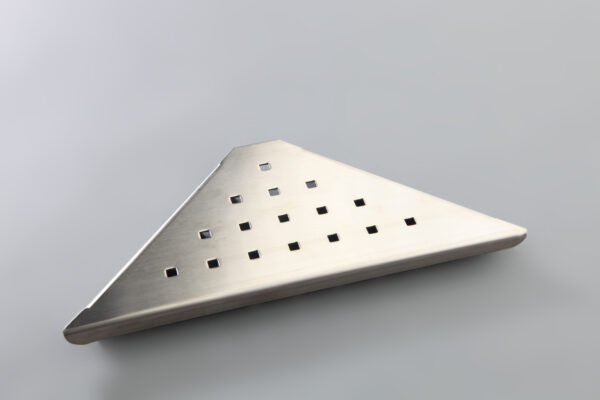 Esponjera de esquina A6055SSS de acero inoxidable satinado mate para montaje en pared en duchas y bañeras