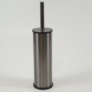 Escobillero redondo de acero inoxidable satinado con escobilla y soporte negro, acabado anti-huellas