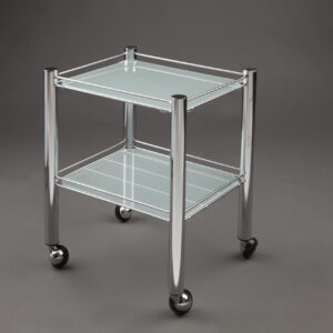 Carrito de baño doble con estantes de cristal y ruedas cromadas para hoteles