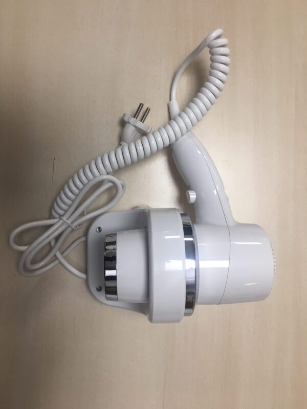 Secador de pelo blanco B1040AJW con base de pared y selector de temperatura para baños de hotel y espacios colectivos