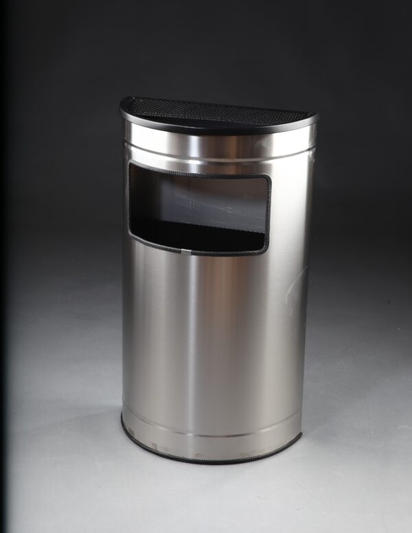 Cenicero-papelera semicircular de 60L en acero inoxidable para grandes superficies