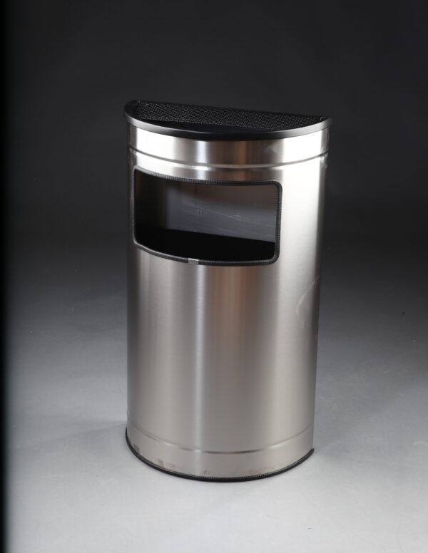 Cenicero-papelera semicircular de 60L en acero inoxidable para grandes superficies