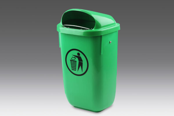 Papelera urbana de farola 60L verde con anclajes para parques y calles
