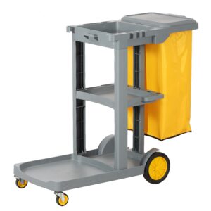 Carro de limpieza en L con saco amarillo y tapa para hostelería y colectividades