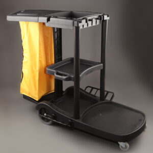 Carro de limpieza en L negro con saco amarillo para hostelería y grandes superficies