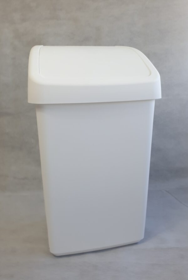Papelera de 25L con tapa basculante blanca para limpieza profesional