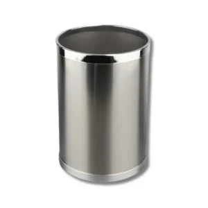 Papelera H4001SSS pequeña redonda inox premium 10L acero inoxidable AISI304 con acabado satinado Scotch y complementos plásticos ABS cromados para espacios ejecutivos