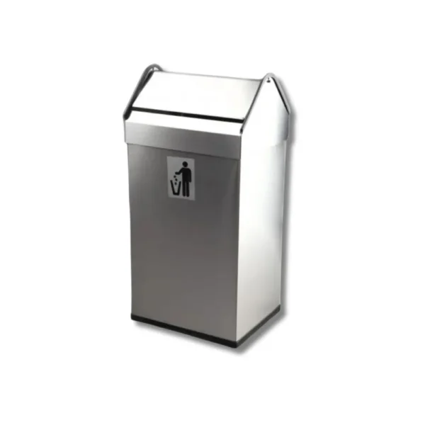 Papelera H4007SSS cabezal basculante inox premium 40L acero inoxidable AISI304 con acabado satinado Scotch, complementos PP negro y sistema higiénico sin contacto