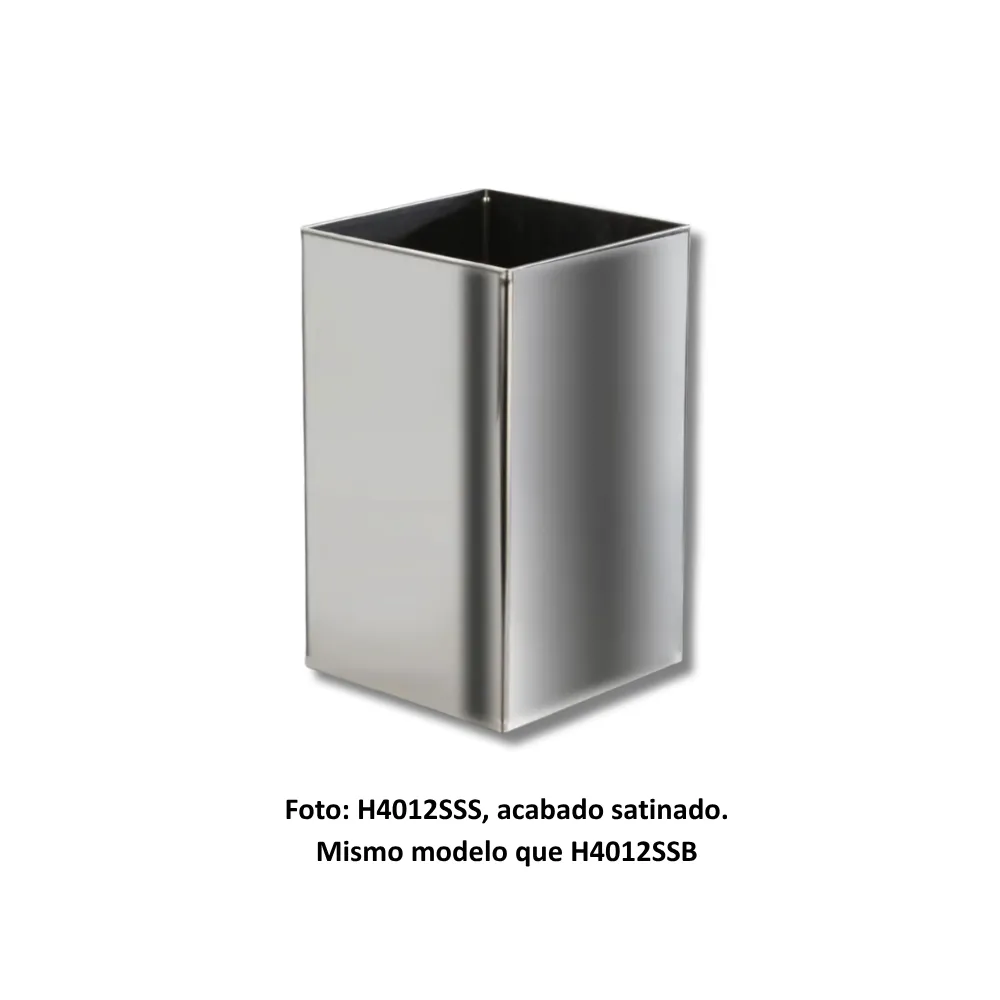 Papelera H4012SSB cuadrada inox brillo espejo 10L acero inoxidable AISI304 con sistema dual instalación pared-suelo para oficinas y colectividades