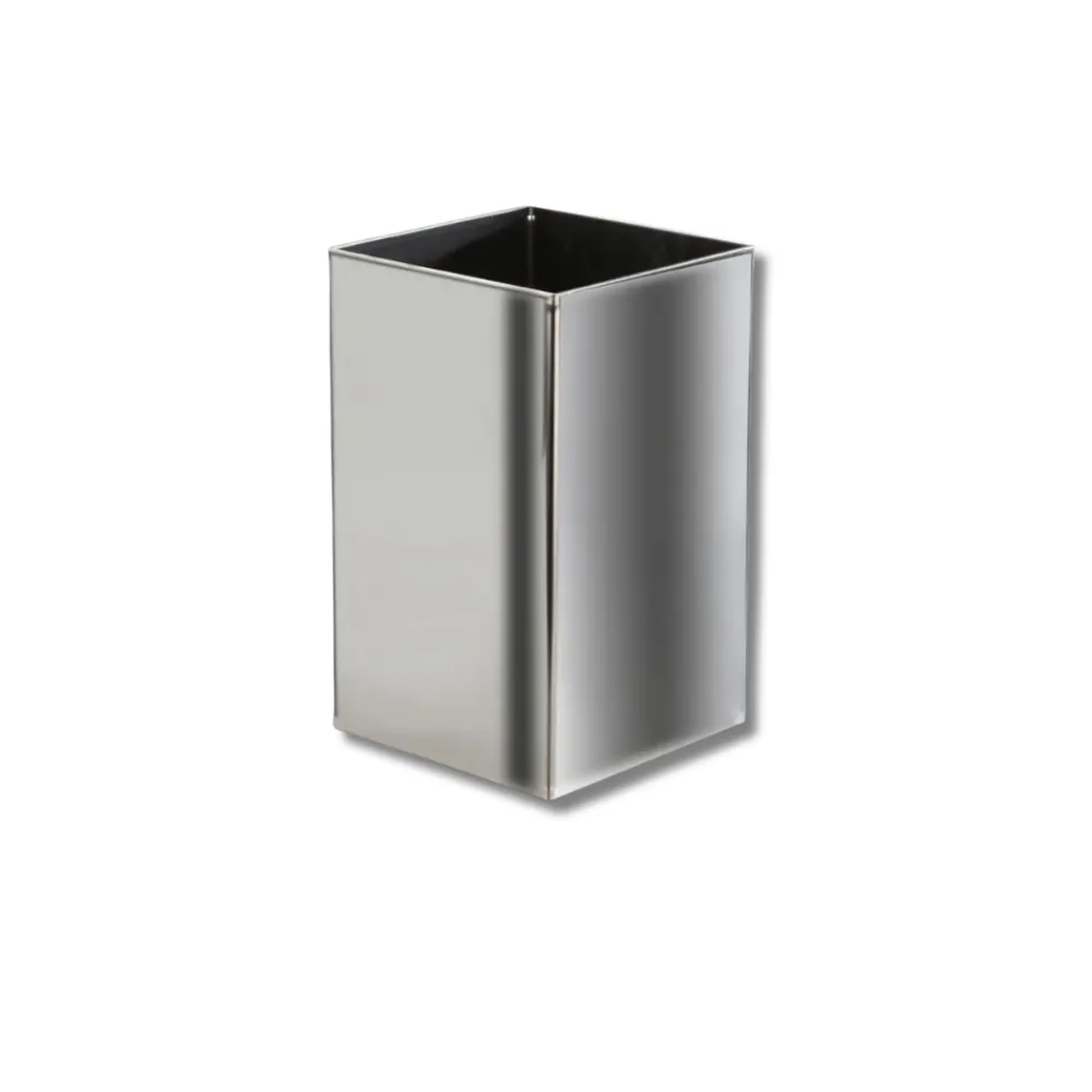 Papelera H4012SSS cuadrada inox satinada 10L acero inoxidable AISI304 con acabado satinado Scotch y sistema dual instalación pared-suelo para oficinas y colectividades