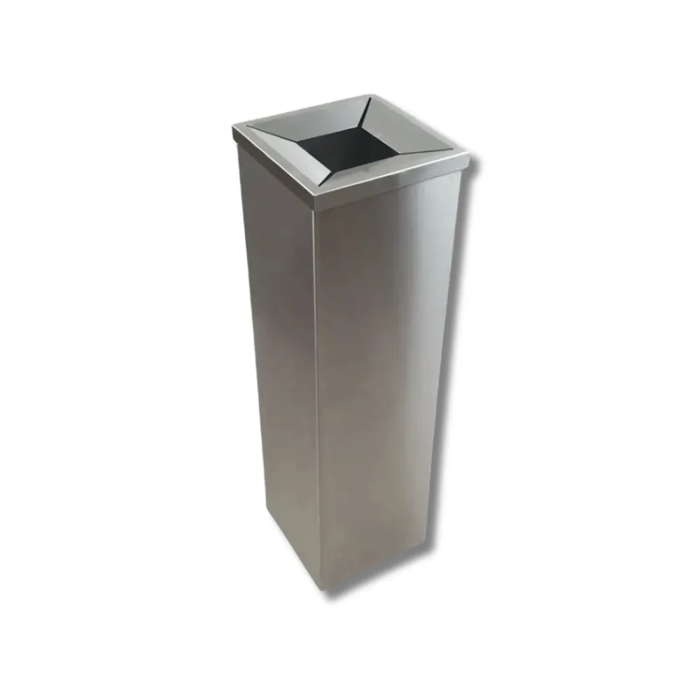 Papelera H4013TSS cuadrada inox satinada 25L con sistema tapa abierta acero inoxidable AISI304 para acceso directo continuo en oficinas y espacios corporativos