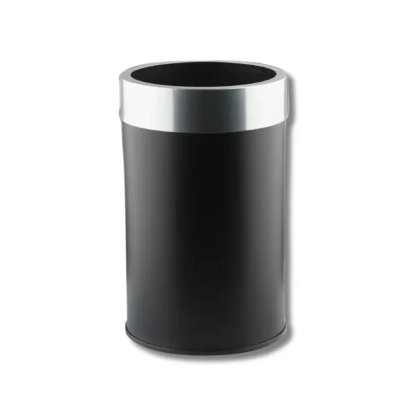 Papelera H4116NGC redonda cabezal cromado extraíble 16L chapa electrocincada acabado negro con función sujetabolsas y ocultación completa de bolsa para espacios contemporáneos