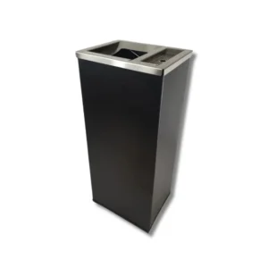 Cenicero-papelera H4417NGR rectangular negro-inox 40L con cuerpo chapa electrocincada, cabezal balancín abatible AISI304 y cenicero arenero integrado para oficinas y hoteles