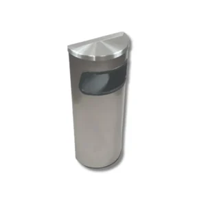 Cenicero-papelera H4511SSS semicircular inox premium con tapa ciega, acero inoxidable AISI304 satinado Scotch, boca trapecio y complementos PP negro para espacios corporativos compactos