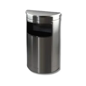 Papelera H6504CHP semicircular 60L con tapa ciega bisagras traseras chapa electrocincada acabado personalizable RAL para grandes superficies comerciales