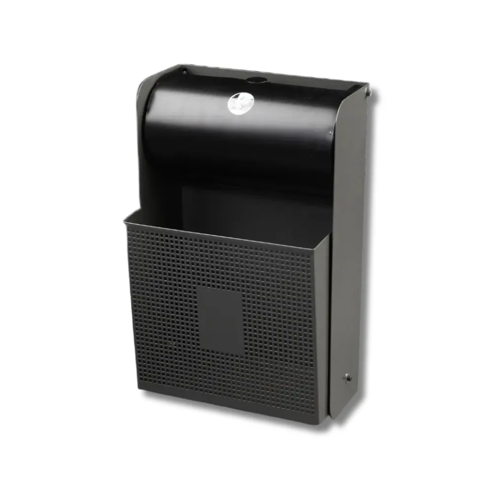 Cenicero-papelera H7003CHP mural 25L cubo abatible chapa electrocincada antivandalismo para cajeros automáticos y parking