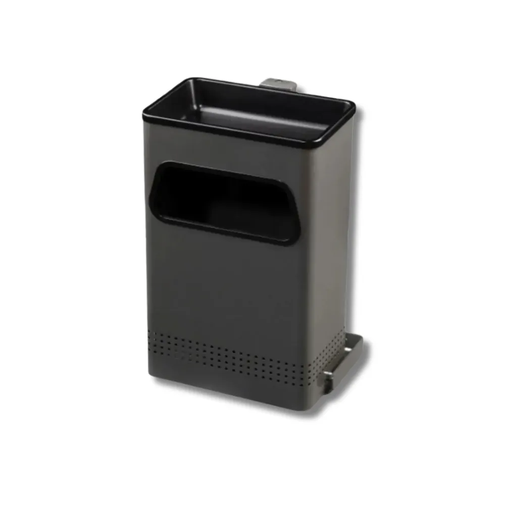 Cenicero-papelera H7104CHP mural 20L rectangular chapa electrocincada soporte acero cierre llave colillero 5L negro para cajeros parking jardines