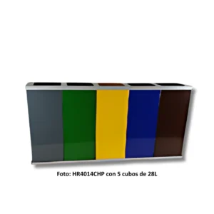 Papelera clasificación HR4014CHP-3(28) vertical 3 cubos 84L chapa electrocincada con acabados colores personalizables para separación selectiva completa orgánico papel envases según identidad corporativa