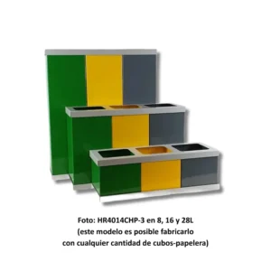 Papelera clasificación HR4014CHP-3(8) modular ultracompacta 24L chapa electrocincada horizontal con acabados colores personalizables y fabricación a medida para espacios críticos con limitaciones dimensionales extremas