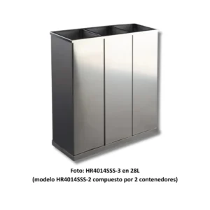 Papelera clasificación HR4014SSS-2(28) vertical 2 cubos 56L acero inoxidable 304 satinado ultracompacta para reciclaje selectivo en espacios reducidos