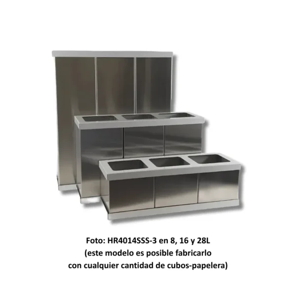 Papelera clasificación HR4014SSS-3(16) modular 48L acero inoxidable 304 satinado horizontal con fabricación personalizable para cualquier cantidad de cubos según necesidades específicas