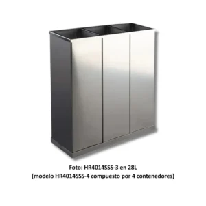 Papelera clasificación HR4014SSS-4(28) vertical 4 cubos 112L acero inoxidable 304 satinado para reciclaje selectivo completo orgánico papel plástico vidrio