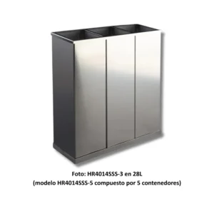 Papelera clasificación HR4014SSS-5(28) vertical 5 cubos 140L acero inoxidable 304 satinado estación reciclaje industrial para separación exhaustiva residuos especializados