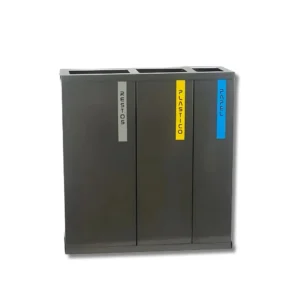 Papelera clasificación HR4015GMT-3 compacta gran capacidad con 3 cubos graduados chapa electrocincada, etiquetas cromáticas personalizables, zócalo, tapa abatible y aros sujetabolsas