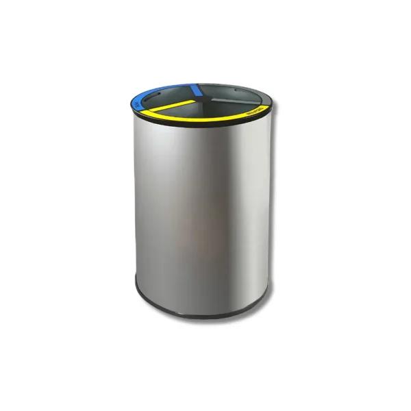 Papelera clasificación HR4022PLT-3 circular gran capacidad 126L chapa electrocincada con 3 cubetas extraíbles 42L cada una, acabados colores personalizables para separación selectiva intensiva