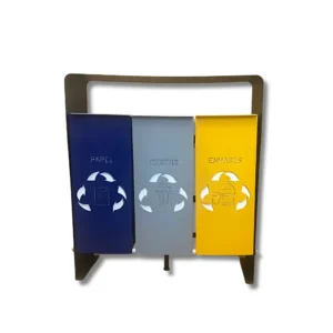 Papelera urbana HR4044CHP-3 clasificación 120L chapa electrocincada ultra-reforzada con cerradura de seguridad, fijación dual y frontales color residuo con iconografía troquelada