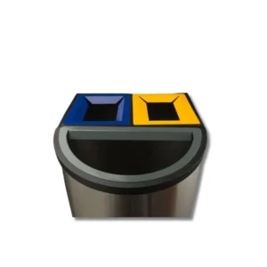 Papelera clasificación HR4140SSS tránsito intenso 185L acero inoxidable AISI304 con diseño mixto rectangular-semicircular, cabezal identificación cromática para grandes superficies
