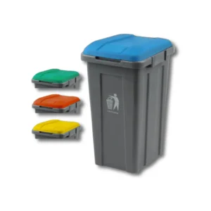 Papelera reciclaje selectivo 50L L2450PP polipropileno tapa cerrada 4 colores rojo amarillo verde azul cuerpo gris 400×335×620mm para reciclaje profesional