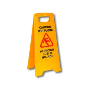 Señal peligro suelo mojado L3030ISM polietileno HDPE 2mm amarillo icono rojo texto internacional tres idiomas 290×30×600mm para señalización seguridad profesional