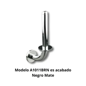 Portarrollos reserva curvo vertical A1011BRN Compás Latón tubo latón curvo Ø20mm base aleación Zamac cincada embellecedor latón torneado Ø50mm acabado negro mate sistema antigiro dimensiones 50×210mm peso 0,215kg capacidad rollos Ø14cm resistencia oxidación 300h diseño distintivo hotel boutique restaurante alta gama baños diseño contemporáneo minimalista elegancia sofisticada diferenciada profesional colectividades durabilidad