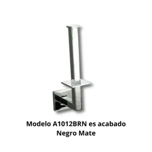 Portarrollos reserva vertical A1012BRN Octante tubo latón cuadrado 16×16mm base aleación Zamac cincada embellecedor latón torneado cuadrado 50×50mm acabado negro mate sistema antigiro dimensiones 50×200mm peso 0,340kg capacidad rollos Ø14cm resistencia oxidación 300h diseño geométrico minimalista hotel boutique restaurante alta gama baños diseño arquitectónico contemporáneo elegancia sofisticada profesional colectividades durabilidad