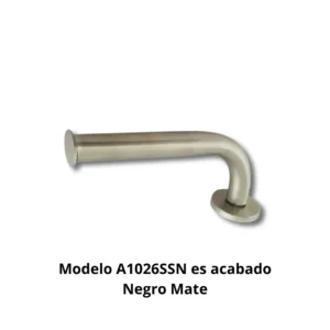 Portarrollos horizontal A1026SSN Genova tubo acero inoxidable AISI304 Ø20mm espesor 0,7mm base aleación Zamac cincada embellecedor chapa AISI304 embutida Ø45mm acabado negro mate disposición horizontal dimensiones 180×70mm peso 0,130kg capacidad rollos Ø14cm resistencia oxidación superior 400h cámara nieblas salinas hotel boutique restaurante alta gama baños compactos diseño contemporáneo minimalista elegancia sofisticada profesional colectividades durabilidad extrema ambientes húmedos