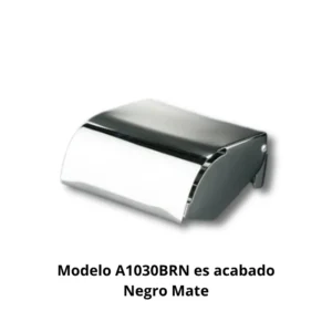 Portarrollos tapa A1030BRN Carena chapa latón espesor 1,0mm acabado negro mate tapa protectora eje central sistema antigiro dimensiones 130×130×67mm peso 0,408kg capacidad rollos Ø14cm resistencia oxidación 300h protección papel humedad vapor salpicaduras hotel boutique restaurante alta gama baños ducha diseño contemporáneo minimalista elegancia sofisticada profesional colectividades durabilidad ambientes húmedos extracción fluida