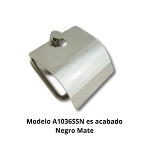 Portarrollos tapa A1036SSN Genova tubo acero inoxidable AISI304 Ø20mm espesor 0,7mm base aleación Zamac cincada embellecedor chapa AISI304 embutida Ø45mm acabado negro mate tapa protectora dimensiones compactas 125×110×65mm peso 0,235kg capacidad rollos Ø14cm resistencia oxidación superior 400h cámara nieblas salinas protección papel humedad vapor hotel boutique restaurante alta gama baños ducha diseño contemporáneo minimalista elegancia sofisticada profesional colectividades durabilidad extrema ambientes húmedos intensos
