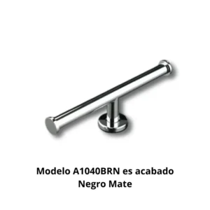 Portarrollos doble horizontal A1040BRN Carena tubo latón Ø20mm base aleación Zamac cincada embellecedor latón torneado Ø50mm acabado negro mate sistema antigiro disposición horizontal doble dimensiones 250×69×50mm peso 0,325kg capacidad 2 rollos Ø14cm resistencia oxidación 300h reserva inmediata hotel alta ocupación restaurante alto tráfico baños uso frecuente diseño contemporáneo minimalista elegancia sofisticada profesional colectividades durabilidad uso intensivo optimización espacio