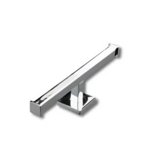 Portarrollos doble A1042BRB Octante tubo latón cuadrado 16×16mm espesor 1,0mm base anclaje Zamac sistema antigiro embellecedor latón torneado 50×50mm recubrimiento baño cromo 0,40µm acabado brillo pulido espejo dimensiones 240×87×50mm peso 0,310kg compatibilidad rollos Ø14cm H12cm resistencia oxidación superior 300h capacidad reserva profesional hoteles restaurantes