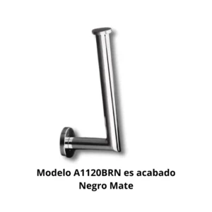 Portarrollos horizontal sin arandela A1120BRN Carena tubo latón Ø20mm base aleación Zamac cincada embellecedor latón torneado Ø50mm acabado negro mate sistema antigiro disposición horizontal extracción lateral dimensiones 50×210mm peso 0,255kg capacidad rollos Ø14cm resistencia oxidación 300h diseño sin arandela reposición rápida simplificada hotel alta rotación restaurante alta gama baños diseño contemporáneo minimalista elegancia sofisticada profesional colectividades durabilidad eficiencia operativa housekeeping