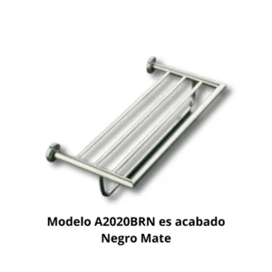 Toallero repisa A2020BRN Carena tubo latón Ø20mm dos apoyos base aleación Zamac cincada embellecedor latón torneado Ø50mm acabado negro mate barra colgador funcionalidad dual dimensiones 520×230mm vuelo soporte 115mm apropiado toallas algodón poliéster hotel boutique restaurante alta gama baños diseño contemporáneo minimalista elegancia sofisticada profesional colectividades durabilidad resistencia humedad corrosión estabilidad peso optimización espacio organización