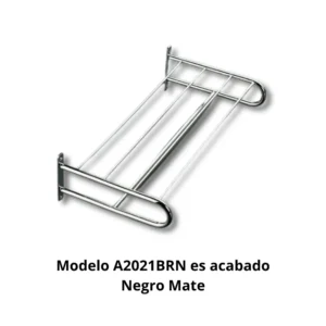 Toallero repisa A2021BRN Compás Latón tubo latón Ø12mm espesor 1,0mm base apoyo pared pletina latón espesor 3,5mm acabado negro mate dimensiones 505×255×117mm peso 0,725kg colgar reposar toallas baño algodón poliéster resistencia oxidación 300h cámara nieblas salinas hotel boutique restaurante alta gama baños diseño contemporáneo minimalista elegancia sofisticada profesional colectividades durabilidad estabilidad estructural superior robustez funcionalidad versatilidad uso