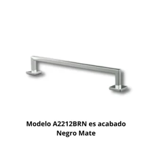 Toallero barra A2212BRN Octante tubo latón cuadrado 16×16mm doble apoyo base aleación Zamac cincada embellecedor latón torneado cuadrado 50×50mm acabado negro mate longitud 450mm dimensiones 484×75×50mm peso 0,505kg resistencia oxidación 300h cámara nieblas salinas colgar toallas mano algodón poliéster hotel boutique restaurante alta gama baños diseño geométrico minimalista arquitectónico elegancia sofisticada profesional colectividades durabilidad estabilidad superior coherencia estética uniforme formato estándar