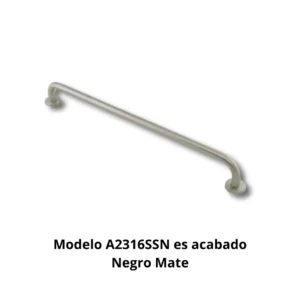 Toallero barra A2316SSN Genova tubo acero inoxidable AISI304 Ø20mm base aleación Zamac cincada embellecedor chapa AISI304 embutida Ø45mm acabado negro mate longitud 600mm dimensiones 640×75mm peso 0,355kg resistencia oxidación superior 400h cámara nieblas salinas colgar toallas mano algodón tejidos hotel boutique restaurante alta gama baños amplios diseño contemporáneo minimalista elegancia sofisticada profesional colectividades durabilidad extrema peso ligero instalación simplificada longitud generosa máxima capacidad múltiples toallas