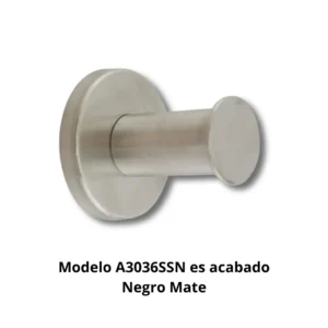 Percha tapón A3036SSN Genova tubo acero inoxidable AISI304 Ø20mm base aleación Zamac cincada embellecedor chapa AISI304 embutida Ø45mm acabado negro mate dimensiones ultra compactas 45×45×45mm peso ultra ligero 0,082kg resistencia oxidación superior 400h cámara nieblas salinas colgar albornoces algodón tejidos hotel boutique restaurante alta gama baños diseño minimalista extremo contemporáneo elegancia sofisticada profesional colectividades durabilidad extrema peso ligero instalación simplificada formato discreto absoluto integración pared minimalismo radical